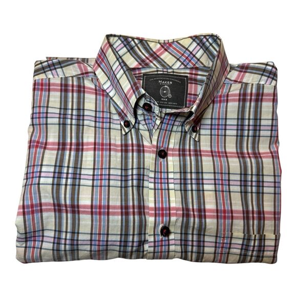 MAKER & COMPANY Mens Shirt Colorful Plaid Button Down Collar Cotton Casual L - Picture 1 of 13